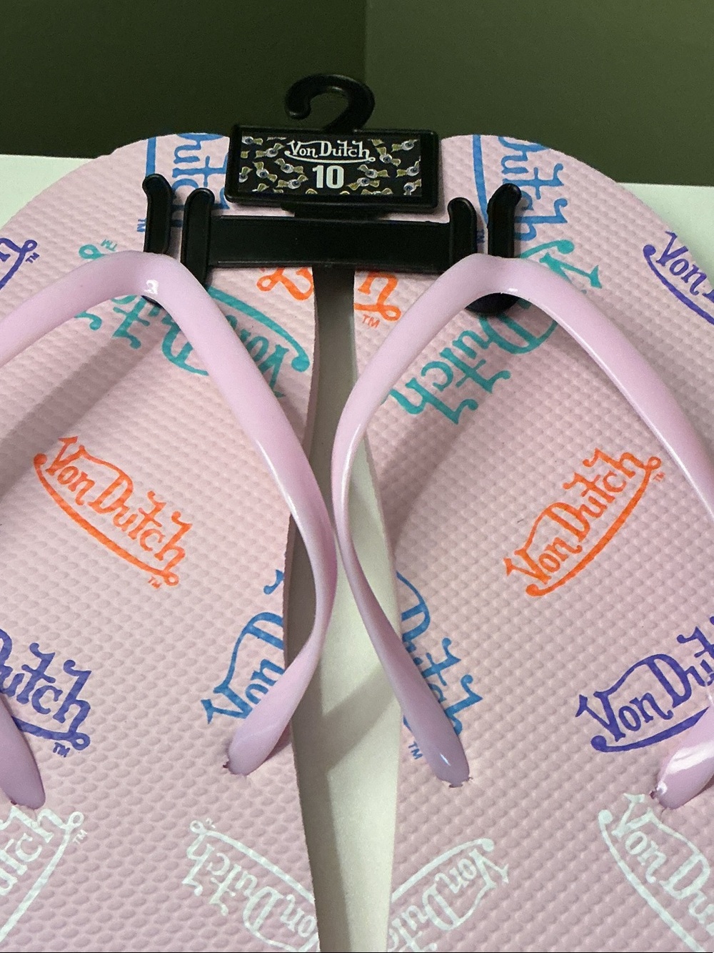 Von Dutch Pink Multi-Logo Flip Flop Sandals - Picture 4 of 5